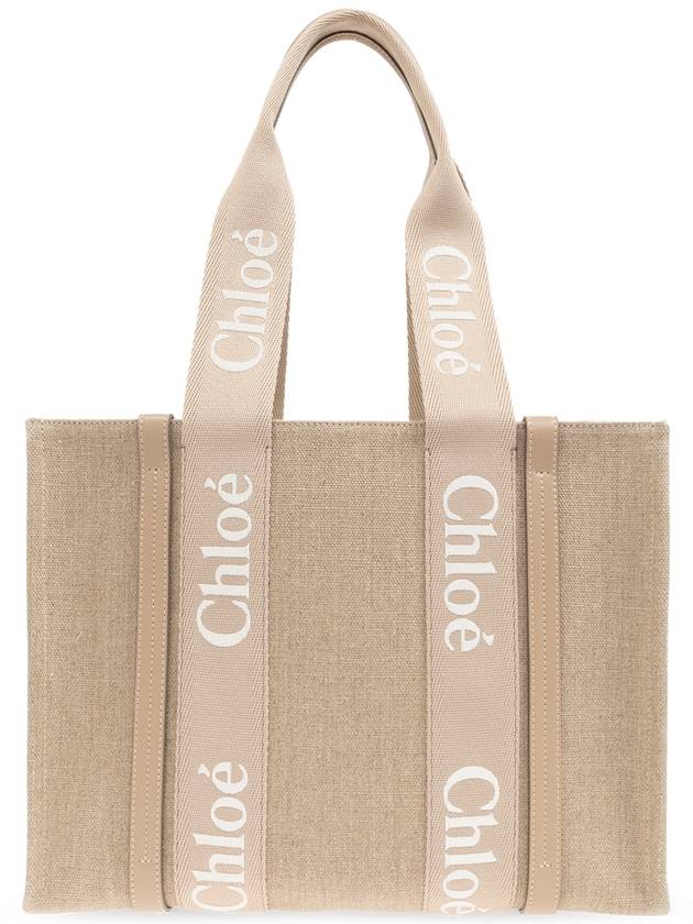 Woody Linen Medium Tote Bag Boyish Brown - CHLOE - BALAAN 2