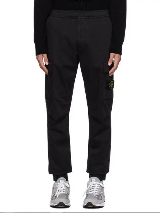 Garment Dyed Cotton Wool Satin Cargo Track Pants Black - STONE ISLAND - BALAAN 4