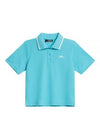 Carina Jacquard Cropped Polo Shirt Blue Curacao - J.LINDEBERG - BALAAN 2