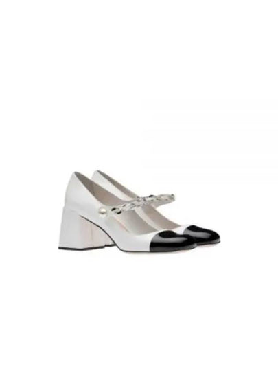 Metal Chain Patent Leather Pumps White - MIU MIU - BALAAN 2