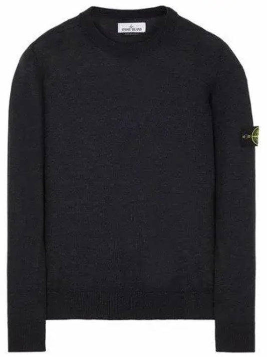 Logo Patch Round Neck Knit Top Charcoal - STONE ISLAND - BALAAN 2