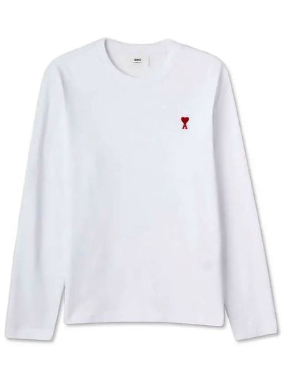 Chain Stitch Heart Logo Long Sleeve T-Shirt White - AMI - BALAAN 2