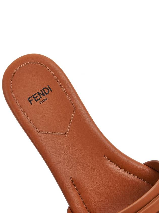 Baguette FF Logo Leather Slippers Brown - FENDI - BALAAN 8