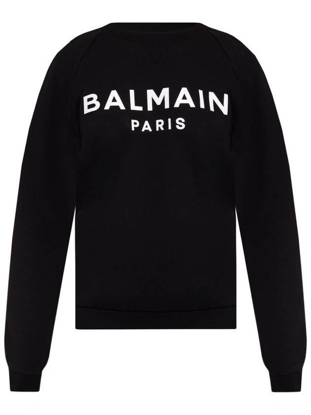 Front Logo Crew Neck Sweatshirt Black - BALMAIN - BALAAN 1