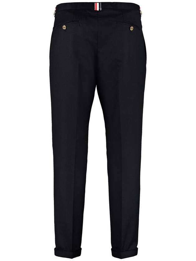 Low Rise Side Tab Wool Slacks Navy - THOM BROWNE - BALAAN 3