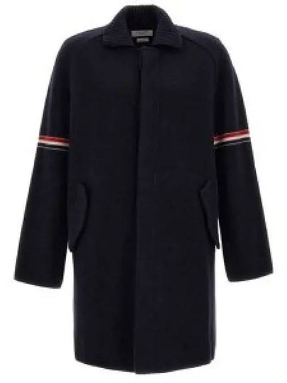 Arm Banding Striped Car Voile Wool Single Coat Navy - THOM BROWNE - BALAAN 2