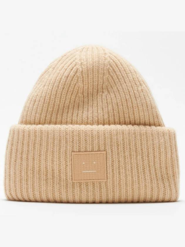 Face Patch Ribbed Wool Beanie Biscuit Beige - ACNE STUDIOS - BALAAN 2