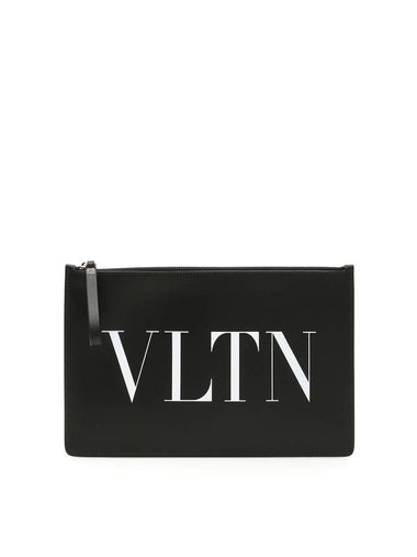 VLTN Logo Leather Clutch Bag Black - VALENTINO - BALAAN 1