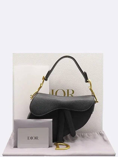 M0447CBAA Black Calfskin Gold Logo Mini Saddle Bag - DIOR - BALAAN 1