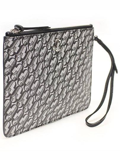 JC Monogram Silver Black Glitter Leather FARA Hand Strap Clutch - JIMMY CHOO - BALAAN 2