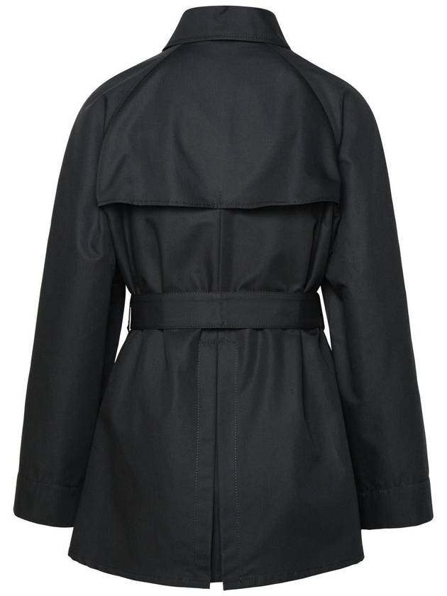 Fay Double-Breasted Short Black Cotton Trench Coat - FAY - BALAAN 3