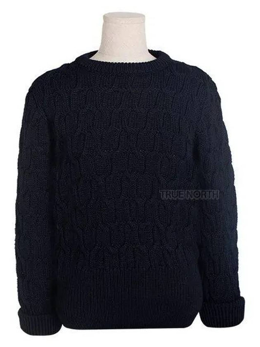 Merino Crisscross Cable Stitch Crewneck Knit Top Navy - THOM BROWNE - BALAAN 2