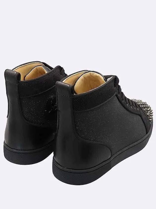 3200339 Black color sandpaper suede leather blend LOU SPIKES ORLATO FLAT PAT spike lace up men s low sneakers 255MM - CHRISTIAN LOUBOUTIN - BALAAN 5