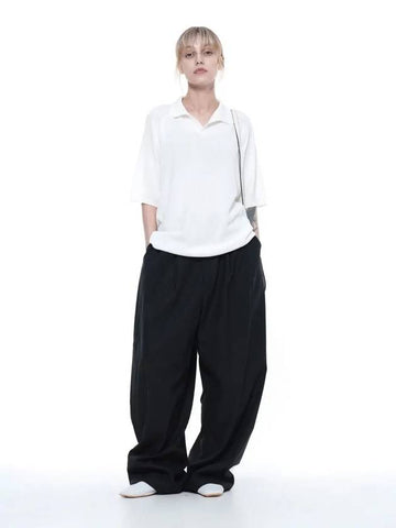 Linen Two-Tuck Wide Pants Black - CHANCE'S NOI - BALAAN 1