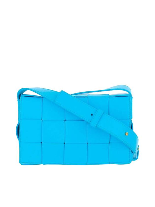 Women's Cassette Leather Small Cross Bag Blue - BOTTEGA VENETA - BALAAN 1