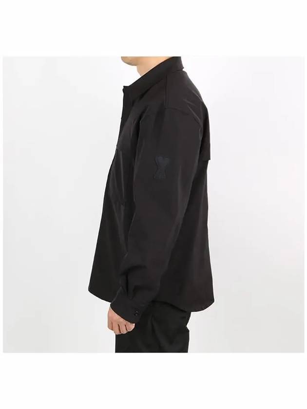 Technical Heart Logo Patch Pocket Long Sleeve Shirt Black - AMI - BALAAN 4