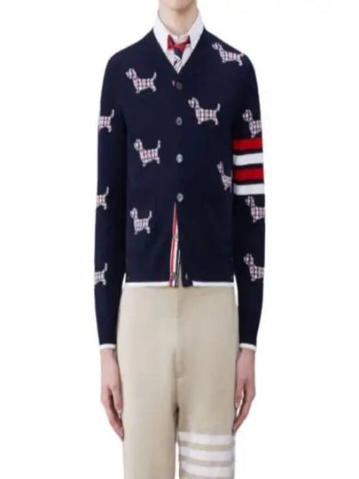 Hector 4 Bar V Neck Wool Cardigan Navy - THOM BROWNE - BALAAN 2