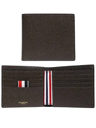 Pebble Grain Leather Half Wallet Dark Brown - THOM BROWNE - BALAAN 2