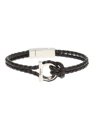 Gancini Leather Bracelet Silver Black - SALVATORE FERRAGAMO - BALAAN 1