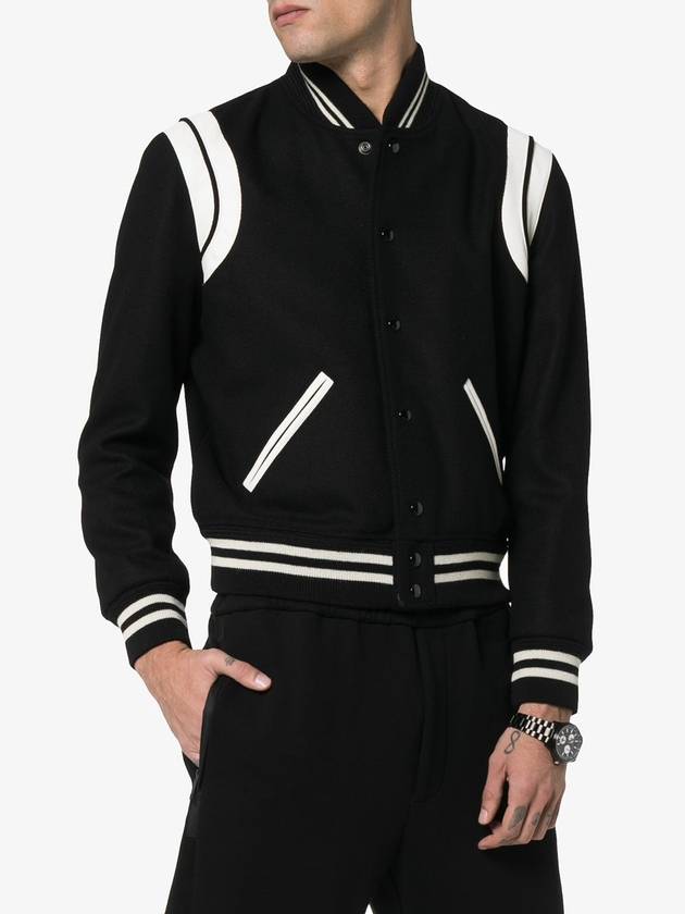 Teddy Bomber Jacket in Wool Black White - SAINT LAURENT - BALAAN 16