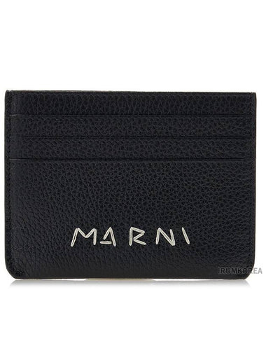 Embroidered Logo Calfskin Card Wallet Black - MARNI - BALAAN 1