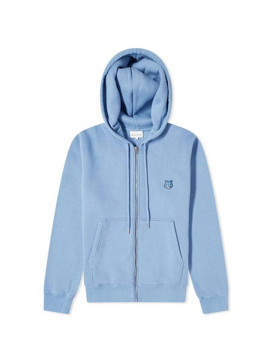 Bold Fox Head Patch Cotton Zip Up Hoodie Blue - MAISON KITSUNE - BALAAN 1