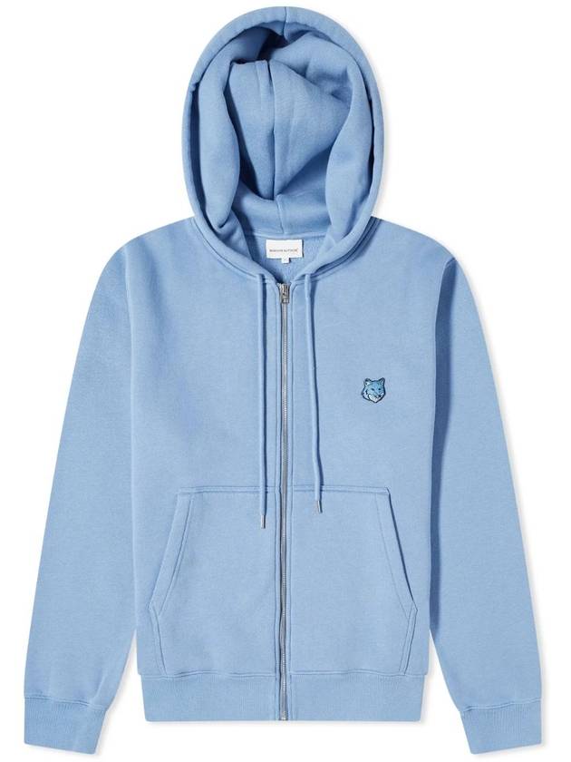 Bold Fox Head Patch Cotton Zip Up Hoodie Blue - MAISON KITSUNE - BALAAN 1