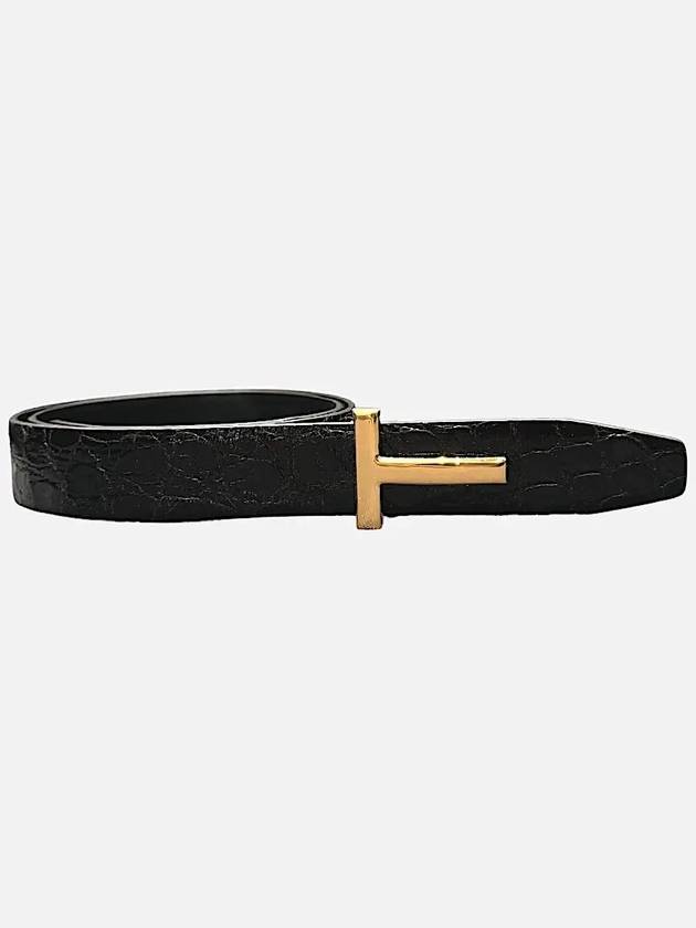 Men s Crocodile Gold T Buckle Belt 3CM TB224 ECY001G 1B023 - TOM FORD - BALAAN 1