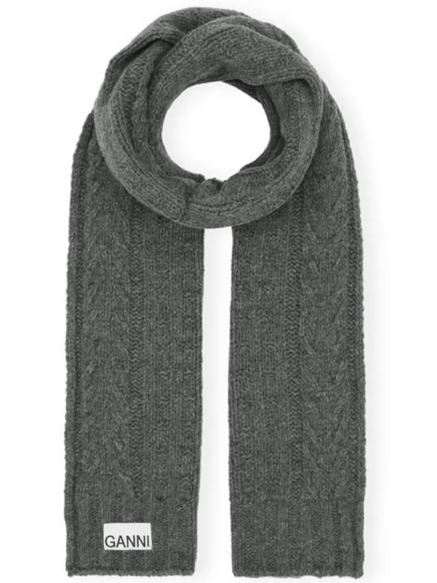 Logo Cable Knit Wool Muffler Grey - GANNI - BALAAN 3