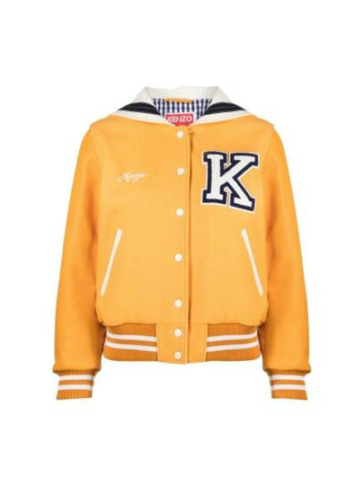 Embroidered Logo Wool Bomber Jacket Orange - KENZO - BALAAN 2