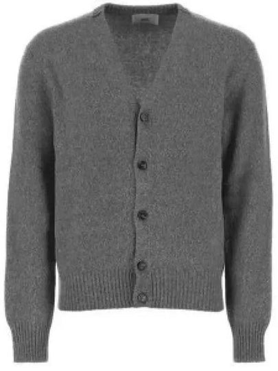 Heart Logo V Neck Cashmere Cardigan Heather Grey - AMI - BALAAN 2