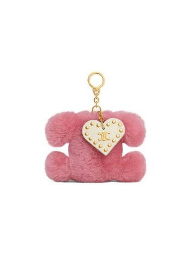 Triomphe Pom-Pom Shearling Key Holder Pink - CELINE - BALAAN 1