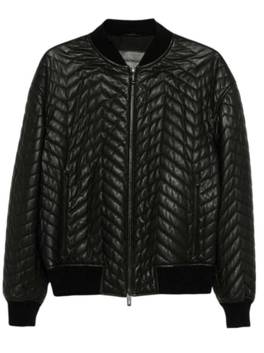 Loose fit nappa lambskin bomber jacket black - EMPORIO ARMANI - BALAAN 1