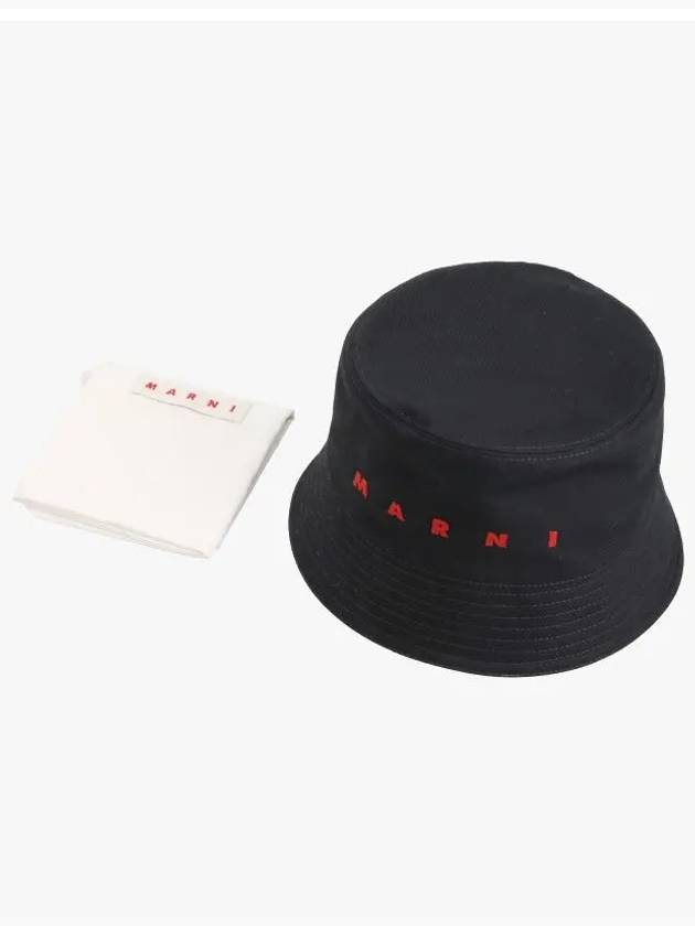 Embroidered Logo Cotton Bucket Hat Black - MARNI - BALAAN 5