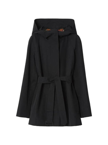 Technical Cotton Hooded Trench Coat Black - BURBERRY - BALAAN 1