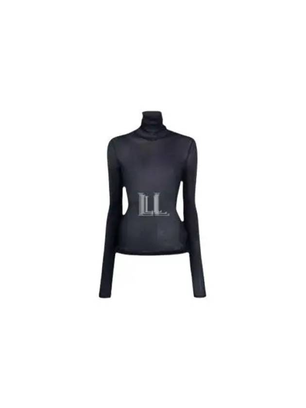 Stretch Turtleneck Viscose Long Sleeve T-Shirt Navy - AMI - BALAAN 2