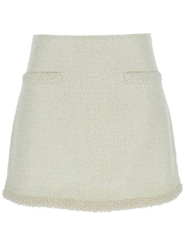 Beige Miniskirt With Faux-Pearls Embellishments In Tech Fabric Woman - SELF PORTRAIT - BALAAN 1