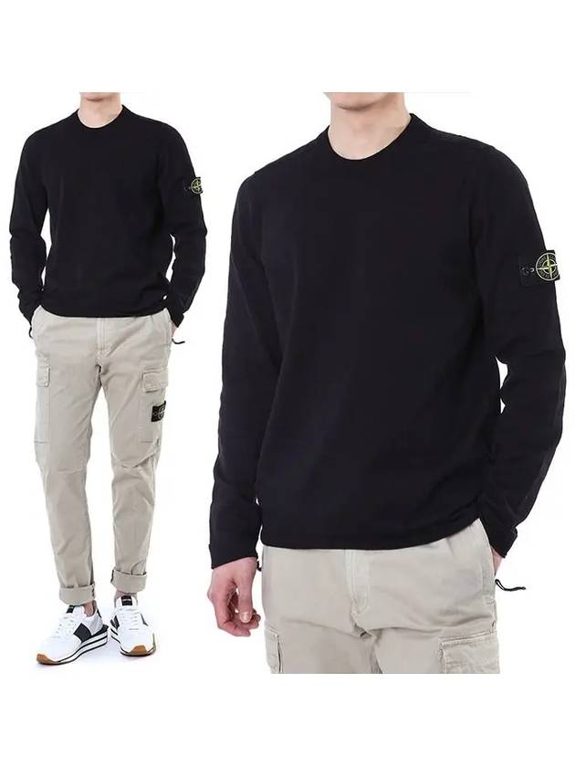 Raw Hand Cotton Crewneck Knit Top Black - STONE ISLAND - BALAAN 3