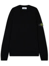 Regular Fit Crew Neck Wool Knit Top Black - STONE ISLAND - BALAAN 4