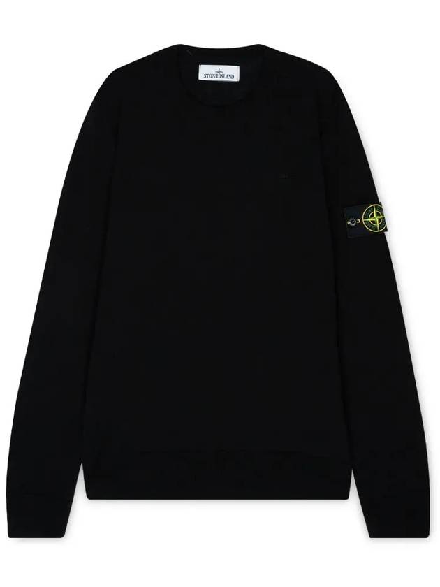 Regular Fit Crew Neck Wool Knit Top Black - STONE ISLAND - BALAAN 2