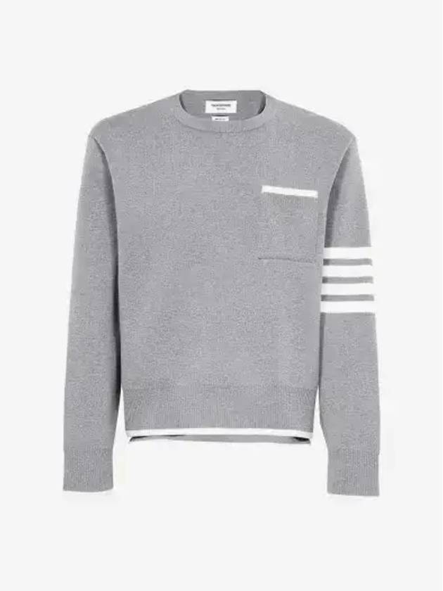 Milano Stitch 4-Bar Boxy Crew Neck Pullover Knit Top Grey - THOM BROWNE - BALAAN 2