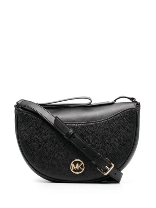 Logo Plaque Leather Saddle Shoulder Bag Black - MICHAEL KORS - BALAAN 1