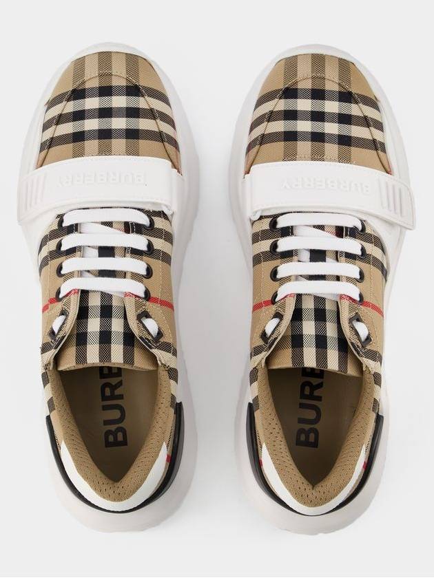 Vintage Check And Leather Sneakers White Archive Beige - BURBERRY - BALAAN 5