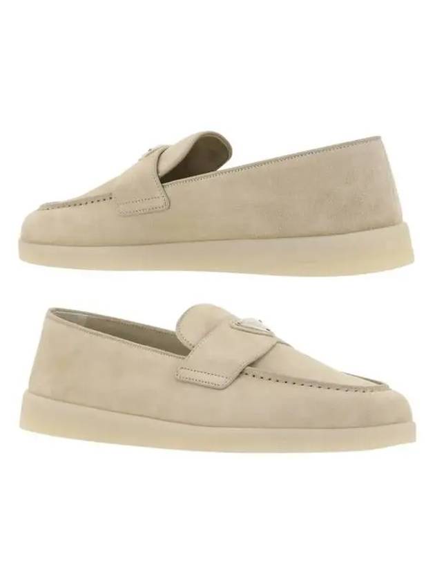 Triangle Logo Suede Loafers Beige - PRADA - BALAAN 2