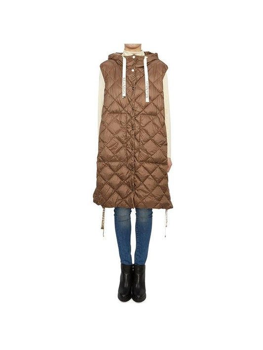 Sisoft Double-Sided Drawstring Hood Padded Long Vest Brown - MAX MARA - BALAAN 1