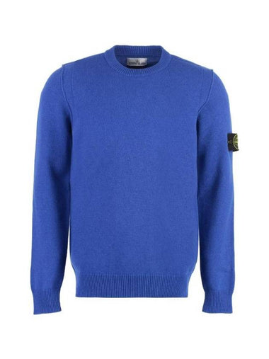 Logo Patch Crew Neck Wool Knit Top Blue - STONE ISLAND - BALAAN 1