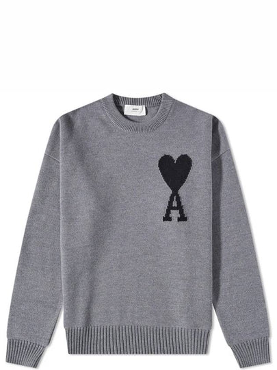 Big Heart Logo Wool Knit Top Grey Black - AMI - BALAAN 2