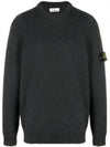 Logo Patch Crew Neck Wool Knit Top Melange Charcoal - STONE ISLAND - BALAAN 1