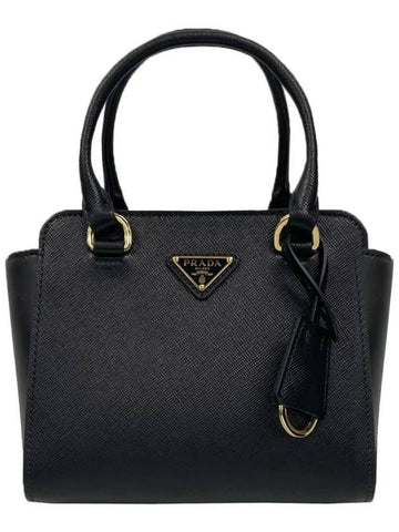 Triangle Logo Saffiano Leather Mini Tote Bag Black - PRADA - BALAAN 1