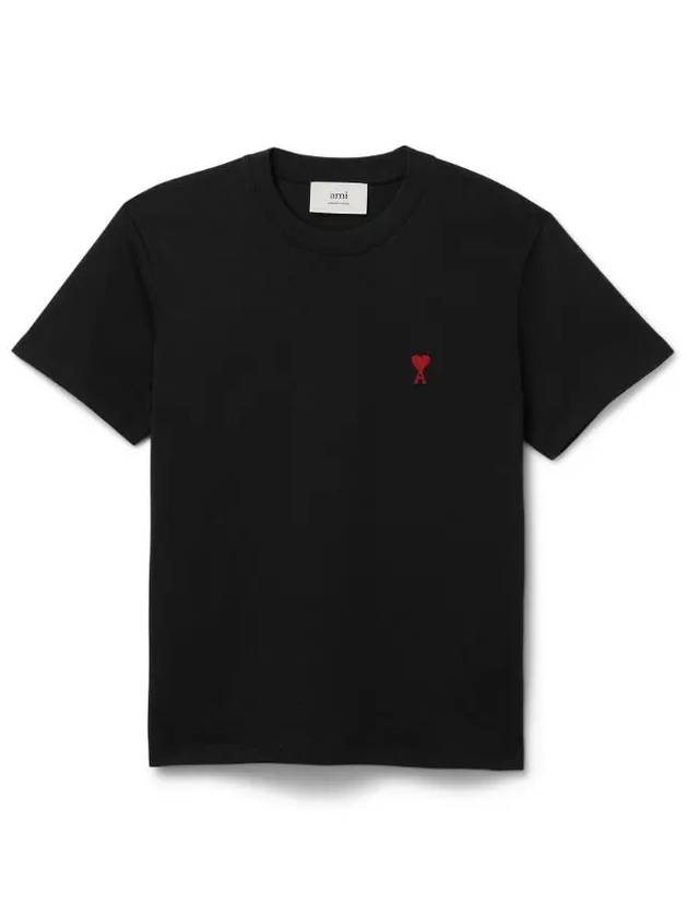 Heart Cotton Short Sleeve T-Shirt Black - AMI - BALAAN 2